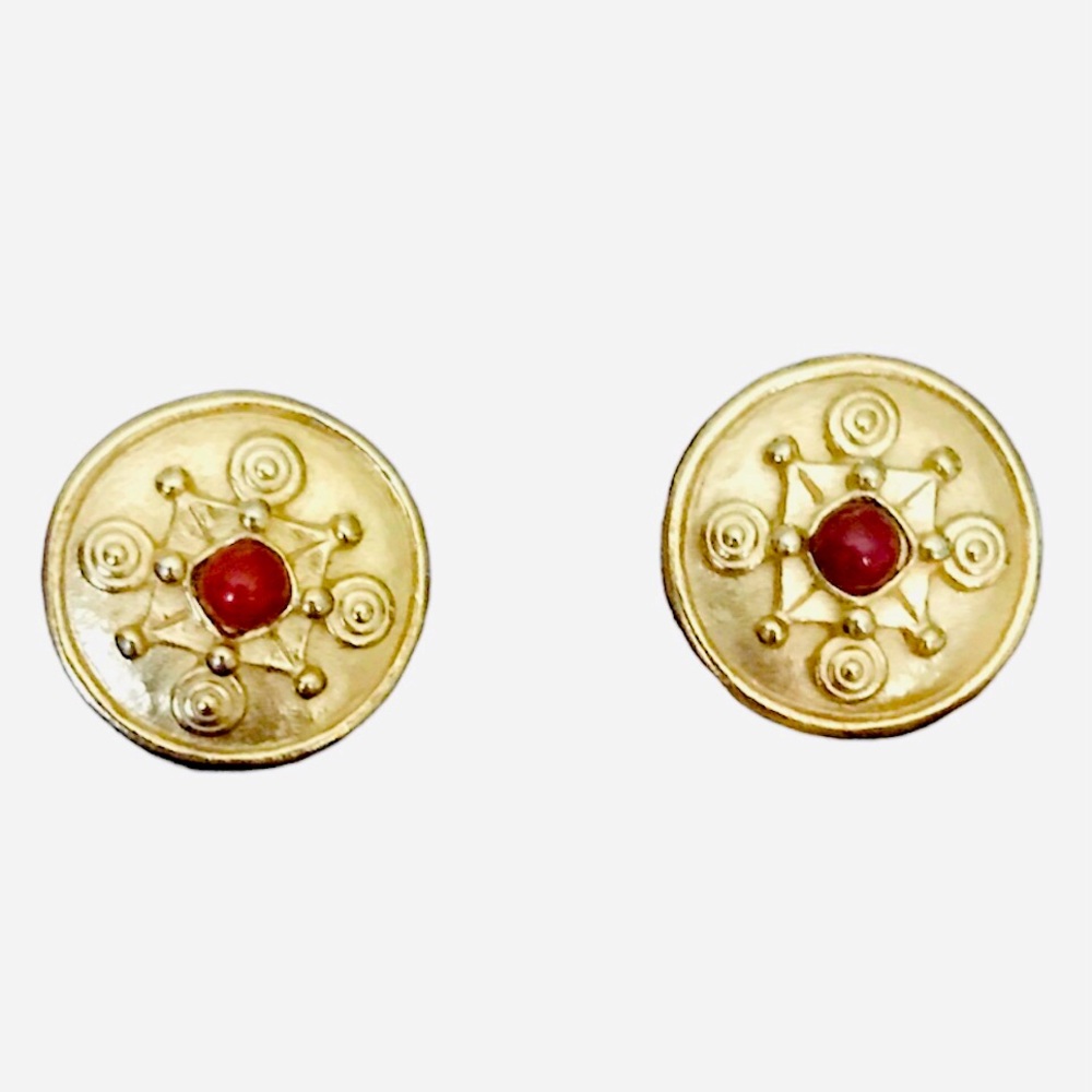Robert Rose SIGNED Vintage Costume Round Medallion Gold Tone Stud POST Earrings